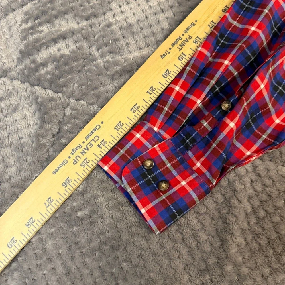 Banana Republic Grant Fit Shirt Mens Large Blue Purple Plaid Long Sleeve Button